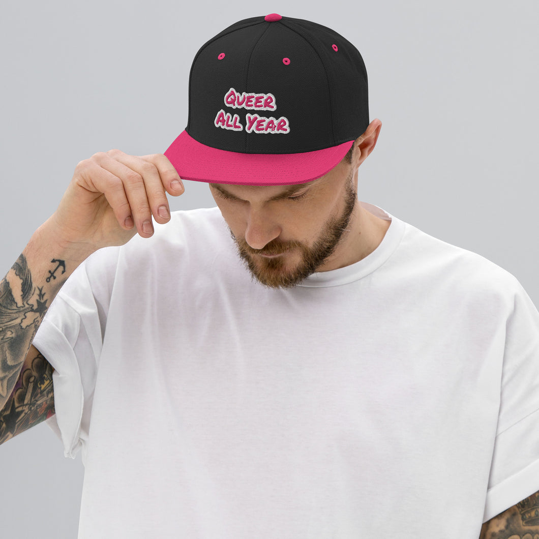 Queer All Year Snapback Hat - Black