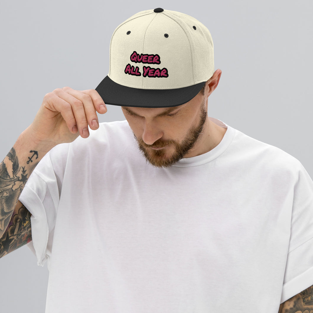 Queer All Year Snapback Hat - White